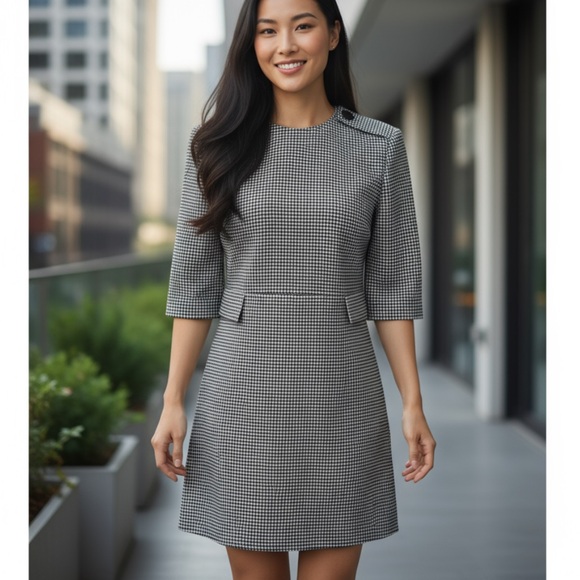 Zara Dresses & Skirts - Zara Women Houndstooth‎ Short Midi Shift 3/4 Sleeve Dress, Black/White, Size XS